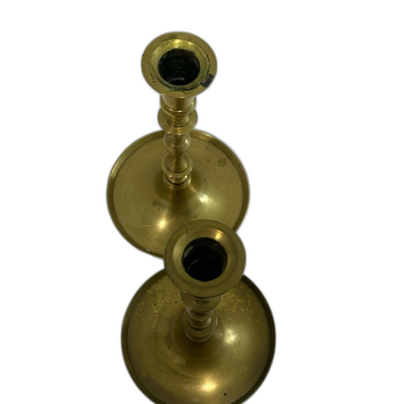 Vintage Solid Brass Candle Holders with Dish Style Base Matched Set - Picture 2 of 10